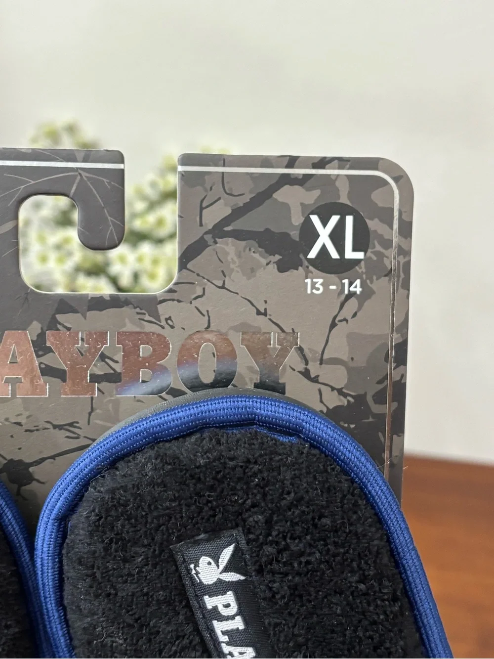 PLAYBOY MEN VELOUR SLIP ON SLIPPERS X 13/14 ROYAL BLUE MEMORY FOAM DAPPER RETRO